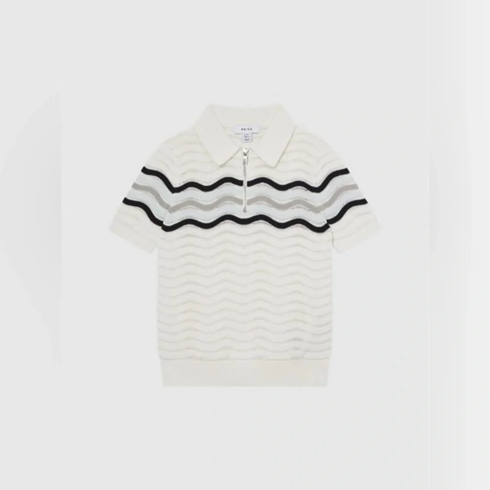 Reiss Cole Junior Quarter Zip Textured‎ T-Shirt In Optic White Size 11 - 12Y